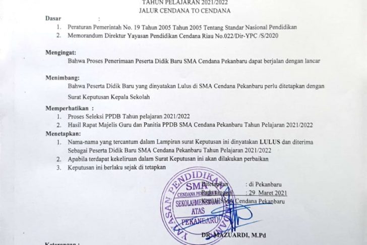SK Hasil Seleksi PPDB 2021